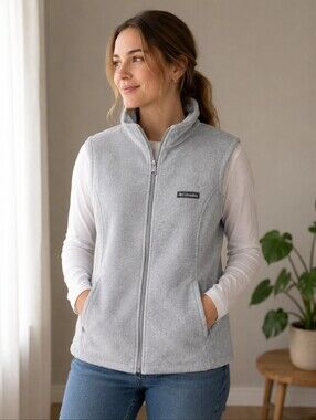 Columbia Women's Heather Gray Full-Zip Fleece Vest- L